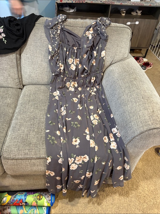 Torrid Curve Dresses & Skirts - Floral Gray Midi Dress with Knotted Shoulder Straps